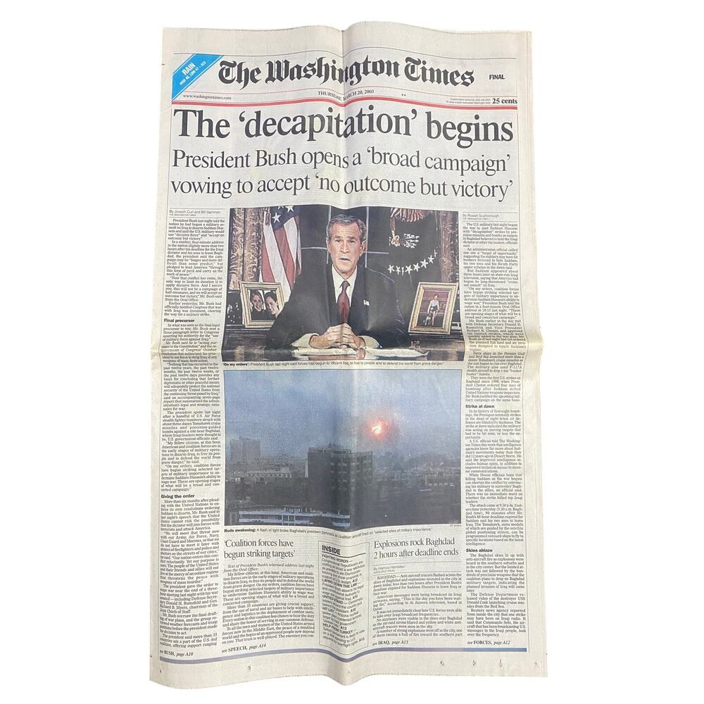 No Outcome But Victory March 20 2003 Washington Times Print Newspaper